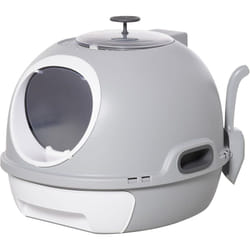 Maison de toilette portable pour chat tiroir à litière coulissant porte battante lucarne + pelle fournis dim. 47L x 55l x 44H cm gris