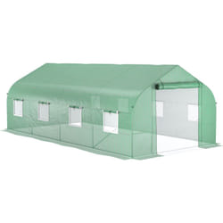 Serre tunnel grande taille 17,85 m² châssis tubulaire acier galvanisé renforcé 2,4 cm 8 fenêtres 1 porte vert