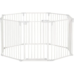 Barrière de sécurité - parc enclos chien modulable pliable - porte verrouillable - 8 panneaux acier et pp - dim. 482,5L max. x 76H cm blanc