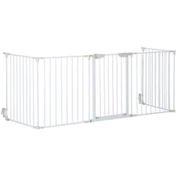 Barrière de sécurité parc enclos chien modulable pliable porte verrouillable intégrée 5 panneaux en métal 300L max. x 74,5H cm métal pp blanc