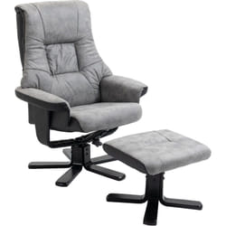 Fauteuil relax style contemporain - dossier inclinable, repose-pied - piètement bois peuplier noir tissu technique gris