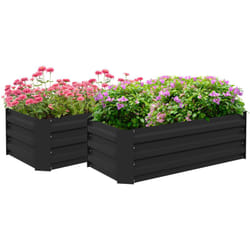 Lot de 2 carrés potager de jardin dim. 100L x 50l x 30H cm tôle d'acier ondulée noir