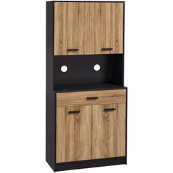 Ce superbe buffet haut bicolore aspect chêne clair et noir ajoutera une touche de modernité et d'élégance supplémentaire à vo ...