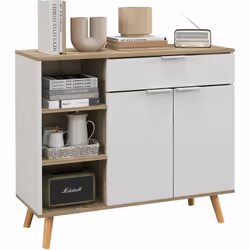 Ce splendide buffet style scandinave doté d'un placard double porte avec étagère, d'un tiroir coulissant et de 3 niches vous  ...