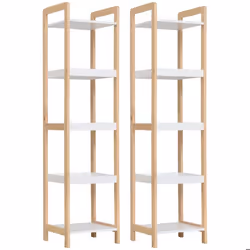 Lot de 2 étagère de salle de bain - HOMCOM - Bois en bambou - 32x30x130cm - Blanc