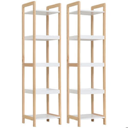 Lot de 2 étagère de salle de bain - HOMCOM - Bois en bambou - 32x30x130cm - Blanc