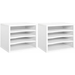 Lot de 2 organiseurs bureau bois blanc avec 4 couches fournitures support d'imprimante dim. 35,5L x 25l x 28,6H cm
