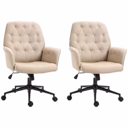 Lot de 2 fauteuils de bureau - Vinsetto - Tissu de chanvre - 66x69x89.5-97cm - Beige