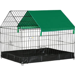 Cage parc enclos rongeurs dim. 90L x 75l x 75H cm - bâche de sol/toit imperméable, porte, trappe - acier oxford noir vert