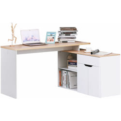 Homcom - Bureau d'angle bureau informatique multimédia modulable multi-rangement aspect chêne clair blanc