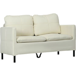 Homcom - Canapé 2 places design contemporain - surpiqûres effet capitonné - piètement acier noir tissu crème