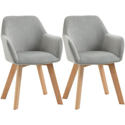 Chaises de visiteur design scandinave - lot de 2 chaises - pieds bois hévéa - assise dossier accoudoirs velours gris