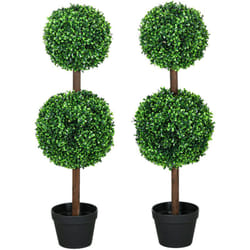 Homcom - Lot de 2 buis artificiel double boules - cailloux et pot inclus - H.90 cm pe vert