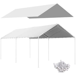 Outsunny - Toile de rechange carport auvent voiture dim. 6L x 3l m tendeurs élastiques inclus pe haute densité blanc