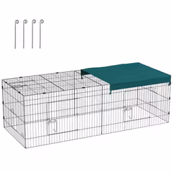 Parc enclos petits animaux - 2 portes, 3 trappes nourrissages, zone couverte - acier noir polyester vert