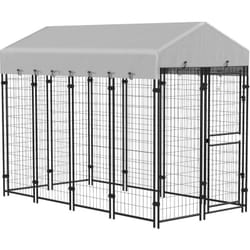 Chenil extérieur chien - cage chien - enclos chien - toile toit imperméable anti-UV, 2 portes verrouillables - acier noir pe gris