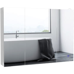 Kleankin - Armoire miroir led de salle de bain - 3 portes, 3 étagères - tactile, lumière réglable - mdf blanc laqué verre