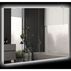 Kleankin - Armoire miroir led de salle de bain - 2 portes, 2 étagères - tactile, lumière réglable - mdf blanc laqué verre