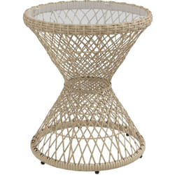 Outsunny - Table basse ronde de jardin en résine aspect rotin métal et plateau verre trempé ø 45 x 52H cm beige
