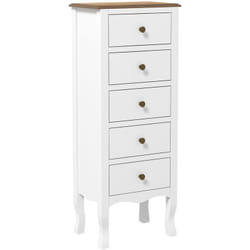 Meuble de rangement chiffonnier style néo-rétro 5 tiroirs poignées boutons bois mdf blanc