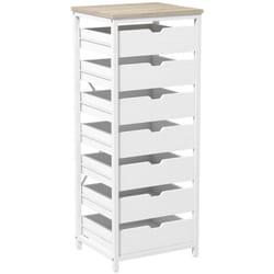 Homcom - Meuble de rangement chiffonnier moderne 7 tiroirs poignées invisibles acier panneaux blanc chêne clair