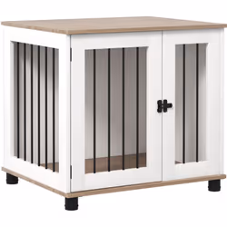 Description générale Cette superbe cage pour chien sur pied en acier noir et panneaux de particules blanc aspect chêne clair ...