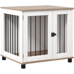 Pawhut - Cage pour chien animaux sur pied - porte verrouillable - acier noir panneaux blanc chêne clair