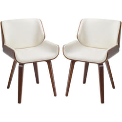 Lot de 2 chaises design vintage piètement châssis bois peuplier aspect noyer revêtement mixte synthétique tissu crème
