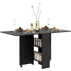 Homcom - Table pliante sur roulettes 140L x 75l x 74H cm 2 étagères intégrées panneaux noir