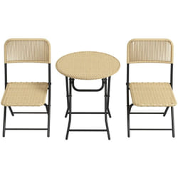 Outsunny - Ensemble bistro de jardin 3 pièces pliantes style cosy 2 chaises + table acier époxy noir résine tressée beige