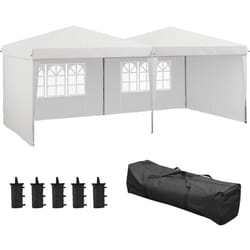 Outsunny - Tonnelle barnum pliant pop-up - 4 pans latéraux amovibles, 6 fenêtres, sac transport, 5 sacs lestage - acier Oxford blanc
