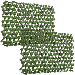 Lot de 2 haies artificielles feuilles de radis - treillis extensibles - brise-vue canisse végétale feuillage réaliste 2L x 1H m pe marron vert