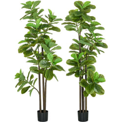 Homcom - Ficus Lutea artificiels 1,80H m - lot de 2 ficus artificiels - 120 feuilles réalistes par pied - pot inclus noir vert