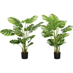 Homcom - Lot de 2 plantes artificielles Monstera h. 120 cm tronc branches lichen feuilles de tortue grand réalisme pots inclus