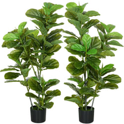 Homcom - Ficus Lutea artificiels 1,10H m - lot de 2 ficus artificiels - 90 feuilles réalistes par pied - pot inclus noir vert