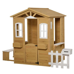 Outsunny - Cabane de jeu pour enfant - Bois de sapin - 205x119x140cm - Jaune