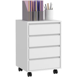 Homcom - Caisson de bureau rangement bureau sur roulettes 4 tiroirs coulissants mdf aspect bois blanc