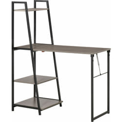 Homcom - Bureau pliable rabattable - bureau bibliothèque 2 en 1 - 4 étagères - imitation bois gris métal noir