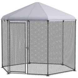Pawhut - Enclos poulailler chenil 5 m² - parc grillagé dim. 2,8L x 2,45l x 2,46H m - entièrement couvert - acier oxford gris