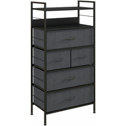 Meuble de rangement commode 5 tiroirs 2 étagères acier mdf non tissé noir