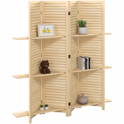 Description générale Succombez au charme de ce superbe paravent intérieur à 4 panneaux et 3 étagères en bois de paulownia. Le ...