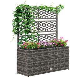 Jardinière avec treillis dim. 84L x 30l x 107H cm 3 bacs inserts d'irrigation inclus pe imitation rotin tressé gris