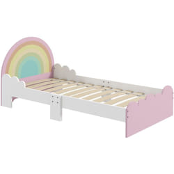 Zonekiz - Lit enfant design girly motifs arc en ciel, nuages - sommier à lattes inclus - mdf contreplaqué rose blanc