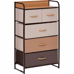 Cette commode de rangement en tissu, métal et MDF à 5 tiroirs offre un grand espace de rangement. Elle s'adapte très bien dan ...