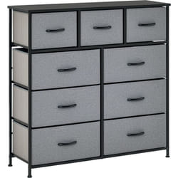 Meuble de rangement commode 9 tiroirs plateau acier mdf non tissé noir gris