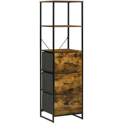 Meuble colonne design industriel - 3 tiroirs, 3 étagères - châssis acier noir mdf aspect bois avec veinage