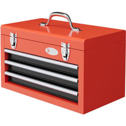 Boite à outils métallique caisse à outils 3 tiroirs + plateau tapis eva poignée tôle acier rouge noir