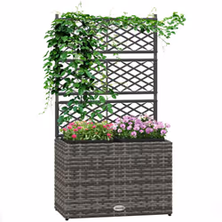 Cette superbe jardinière avec treillis en PE imitation rotin tressé gris vous permettra de faire pousser vos plantes grimpant ...