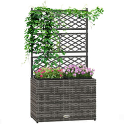 Outsunny - Jardinière avec treillis dim. 57L x 30l x 107H cm 2 bacs inserts d'irrigation inclus pe imitation rotin tressé gris