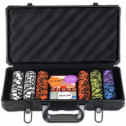 Mallette de Poker Complet SPORTNOW 300 jetons à 14g 5 dés 2 Jeux de Cartes 3 boutons Texas Holdem Cartes de Poker Bouton Deal ...